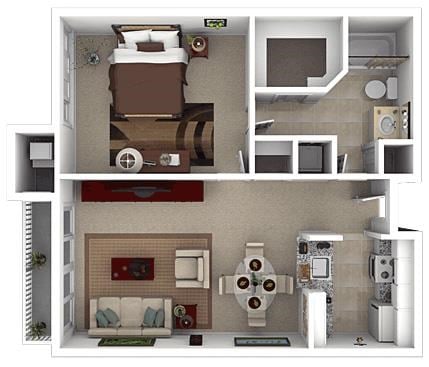 Floor plan for 1 bed, 1 bath, 700 sqft