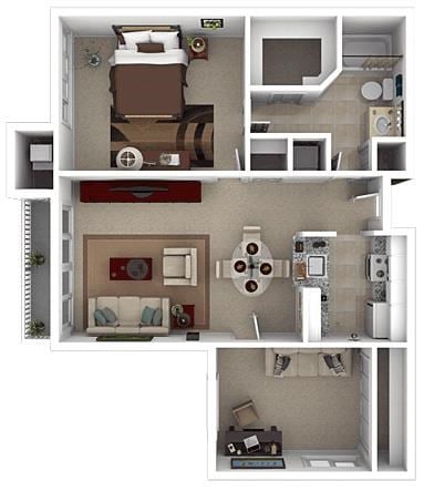 Floor plan for 1 bed, 1 bath, 850 sqft