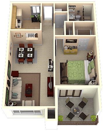 Floor plan for 1 bed, 1 bath, 780 sqft