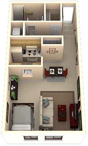 Floor plan for studio, 1 bath, 525 sqft