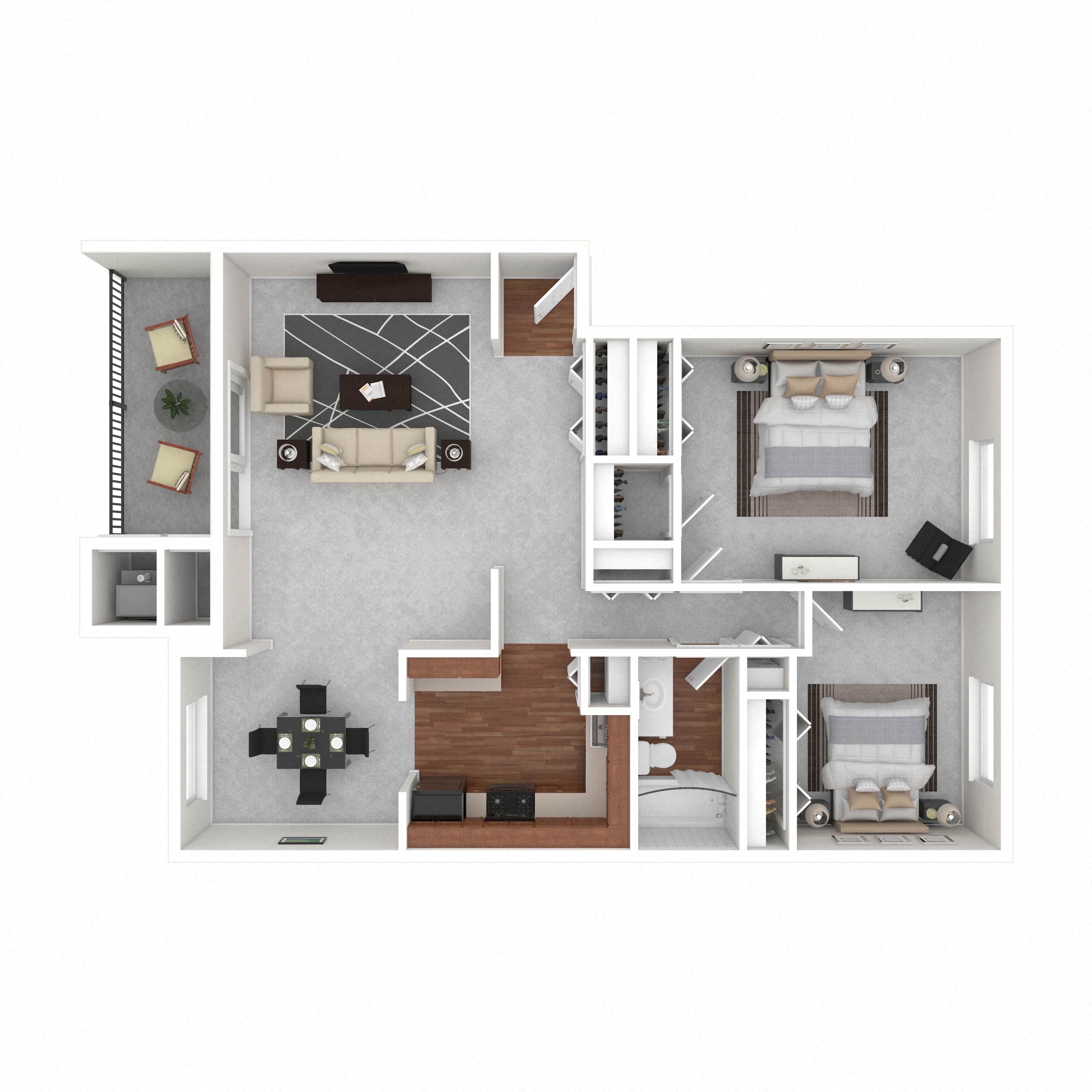Floor plan for 2 beds, 1 bath, 1025 sqft