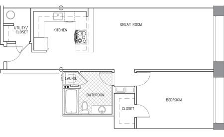 Floor plan for 1 bed, 1 bath, 850 sqft
