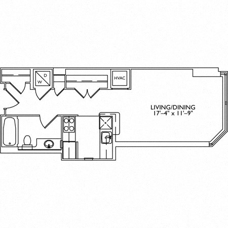 Floor plan for studio, 1 bath, 448 sqft