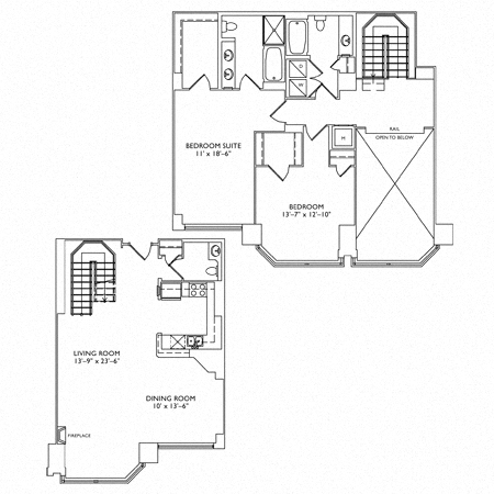 Floor plan for 2 beds, 2.5 baths, 2117 sqft