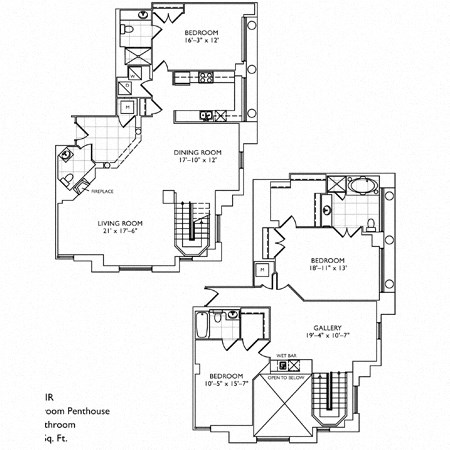 Floor plan for 3 beds, 3.5 baths, 2171 sqft