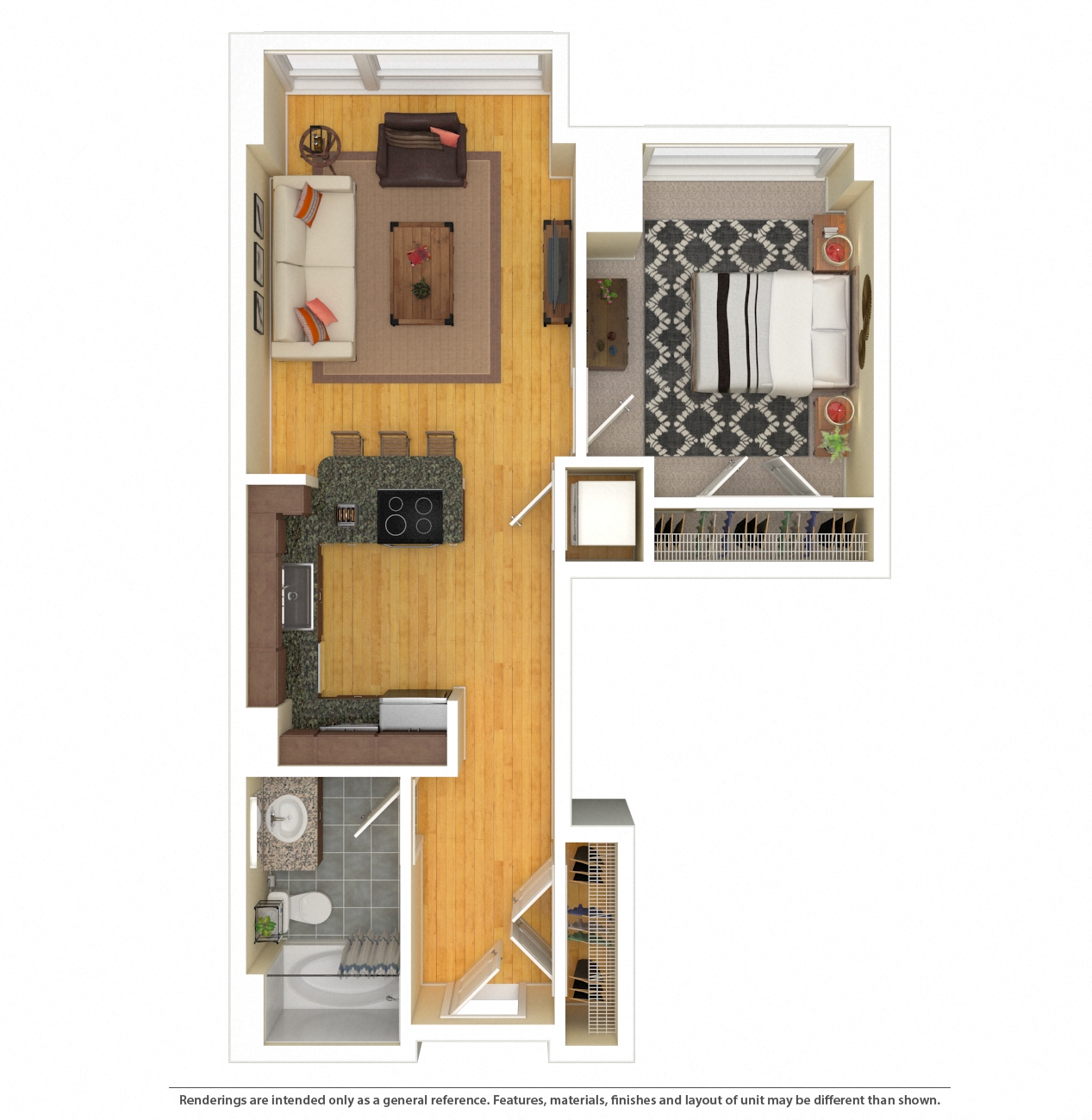 Floor plan for 1 bed, 1 bath, 812 sqft