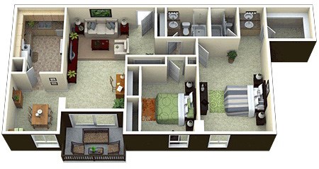 Floor plan for 2 beds, 2 baths, 1239 sqft