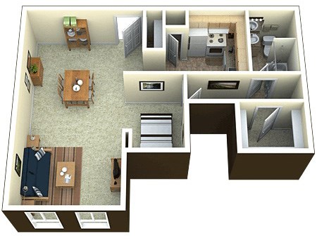 Floor plan for studio, 1 bath, 742 sqft