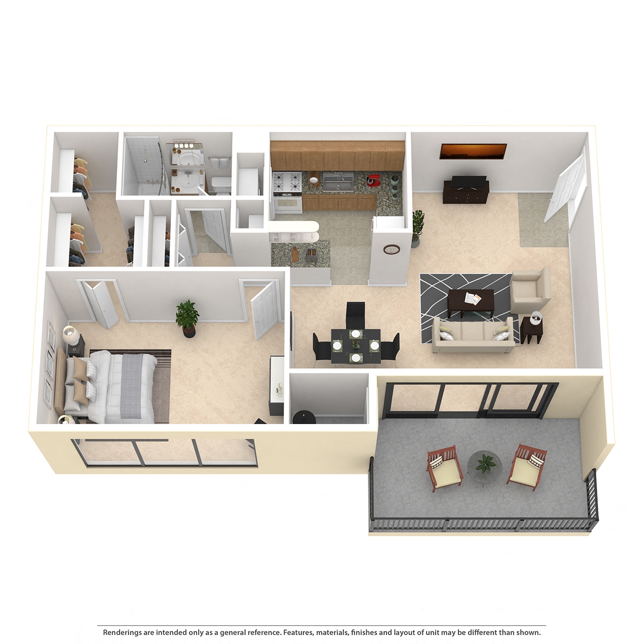 Floor plan for 1 bed, 1 bath, 980 sqft