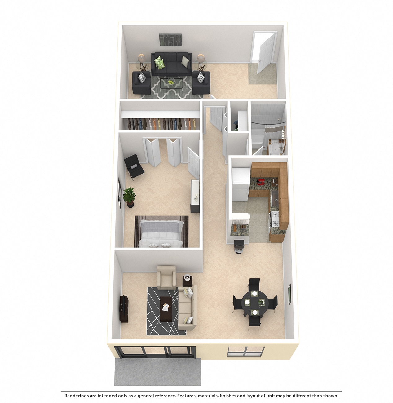 Floor plan for 1 bed, 1 bath, 1080 sqft