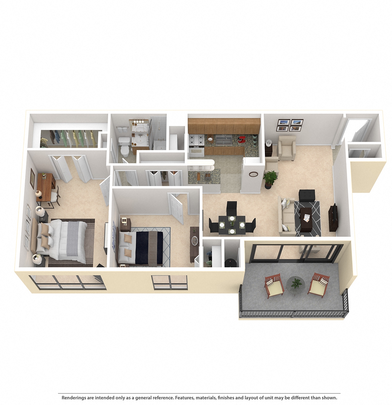 Floor plan for 2 beds, 1.5 baths, 1130 sqft