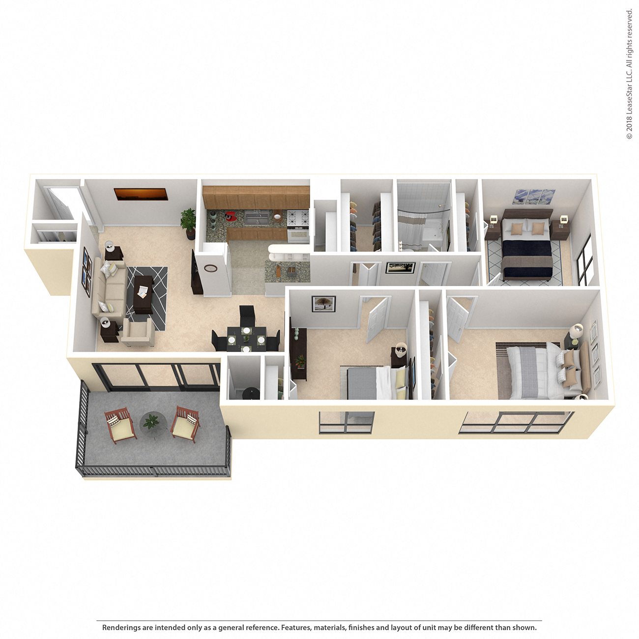 Floor plan for 3 beds, 1 bath, 1180 sqft