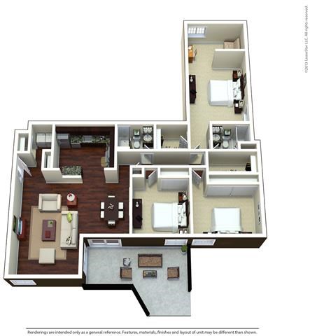 Floor plan for 3 beds, 2 baths, 1703 sqft