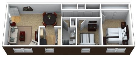 Floor plan for 2 beds, 1 bath, 700 sqft