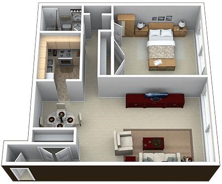 Floor plan for 1 bed, 1 bath, 825 sqft