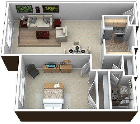 Floor plan for 1 bed, 1 bath, 825 sqft