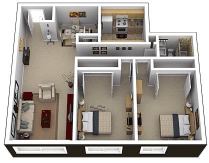Floor plan for 2 beds, 1 bath, 1085 sqft