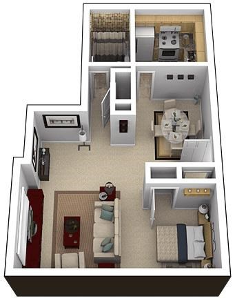 Floor plan for studio, 1 bath, 588 sqft