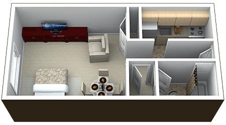 Floor plan for studio, 1 bath, 369 sqft