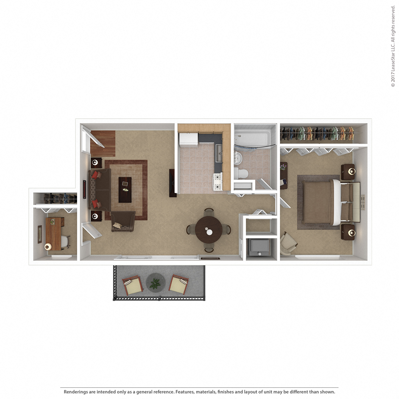 Floor plan for 1 bed, 1 bath, 710 sqft