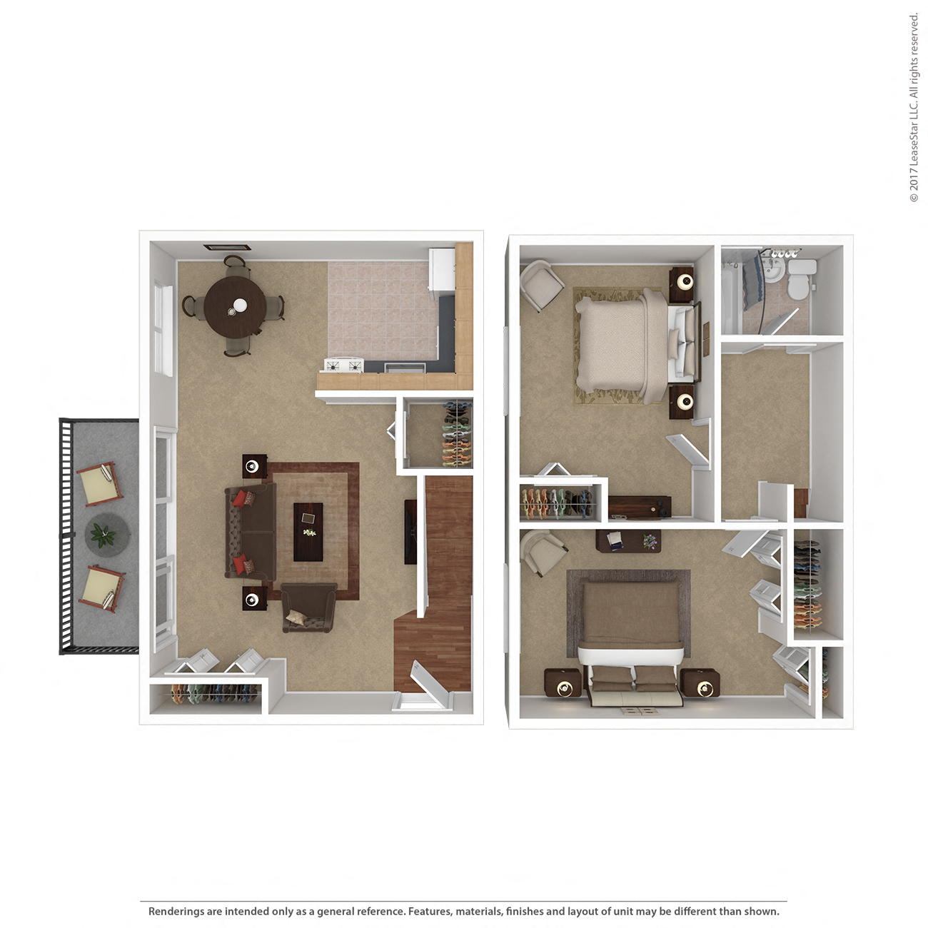 Floor plan for 2 beds, 1 bath, 775 sqft