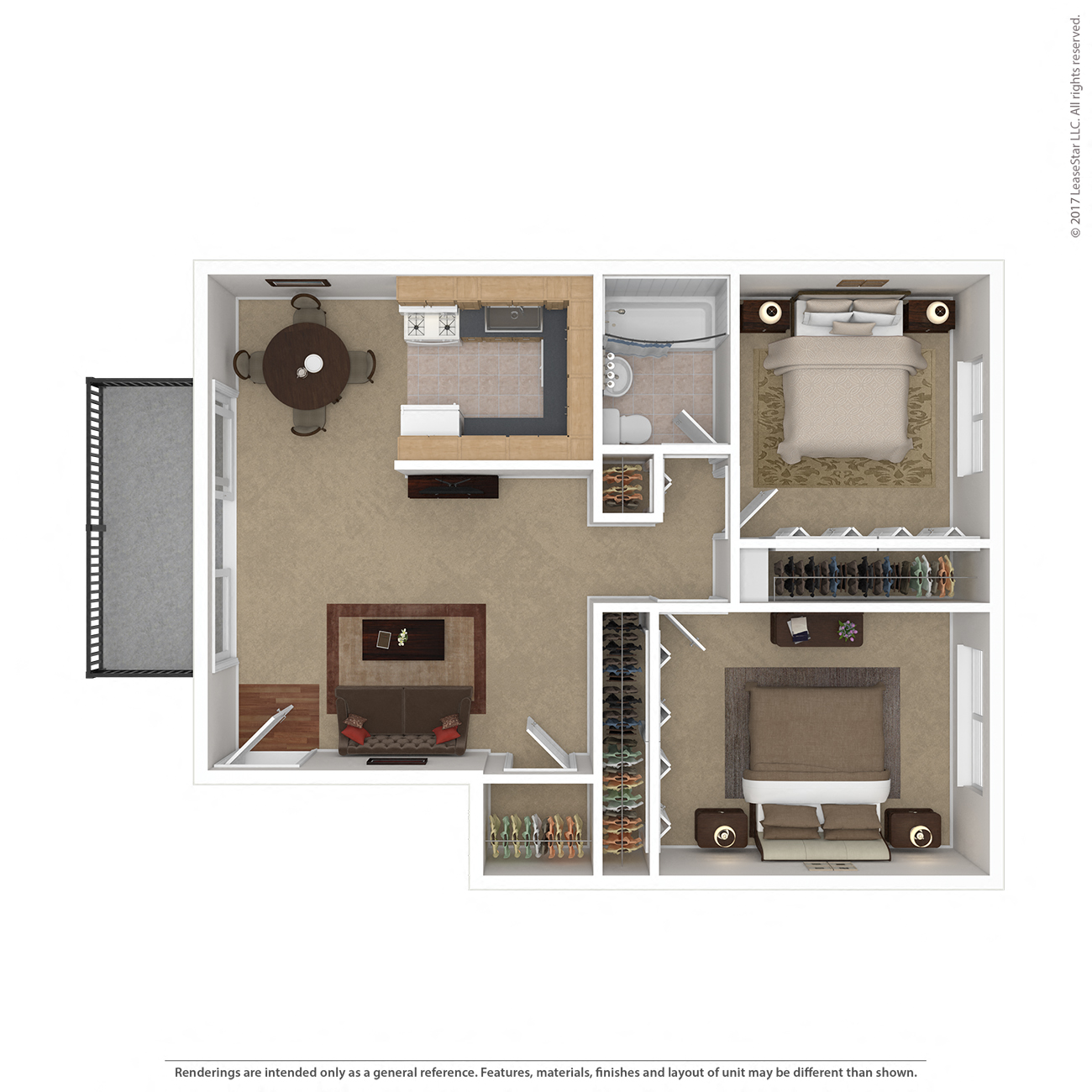 Floor plan for 2 beds, 1 bath, 851 sqft