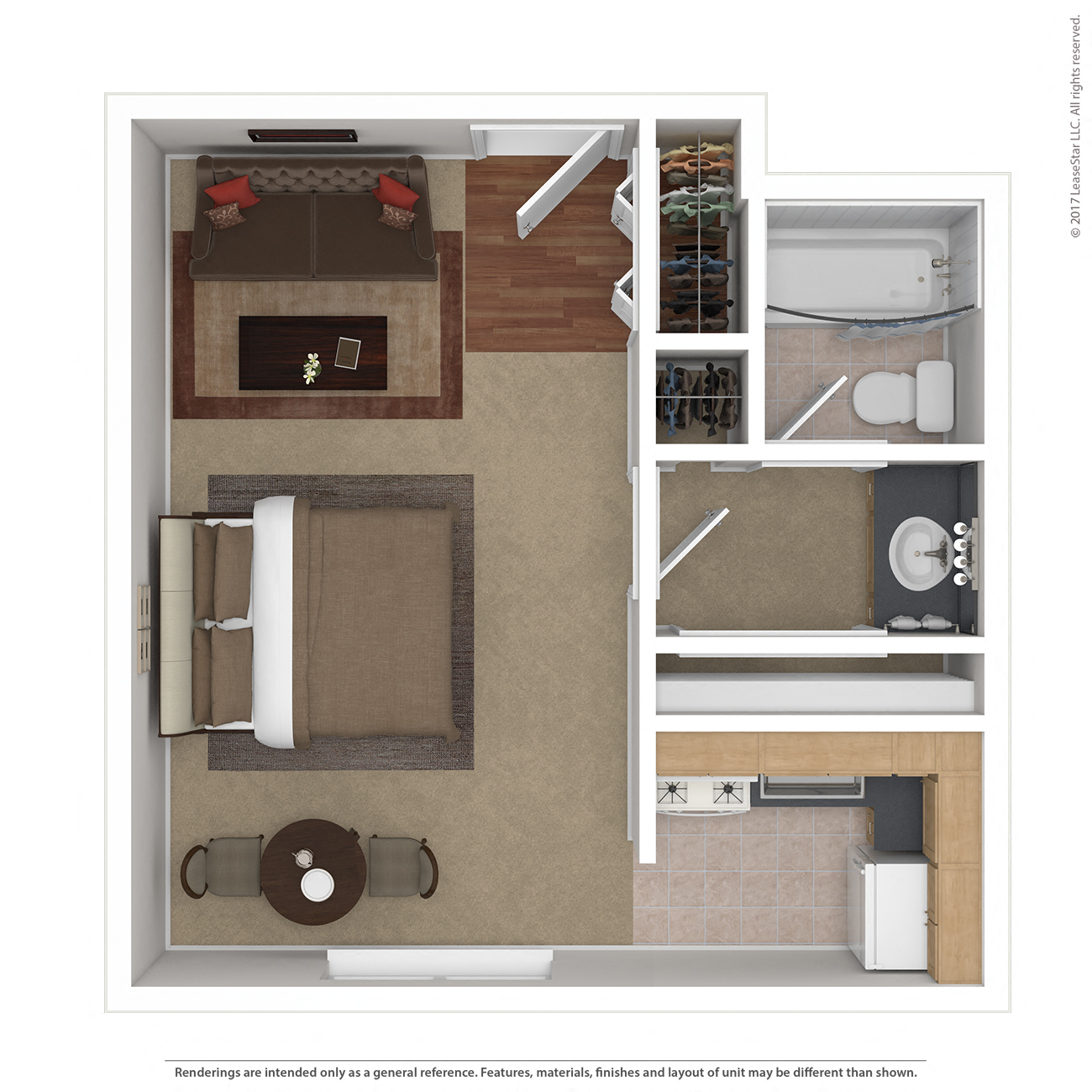 Floor plan for studio, 1 bath, 405 sqft