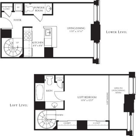 Floor plan for 1 bed, 1 bath, 900 sqft