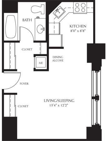 Floor plan for studio, 1 bath, 560 sqft