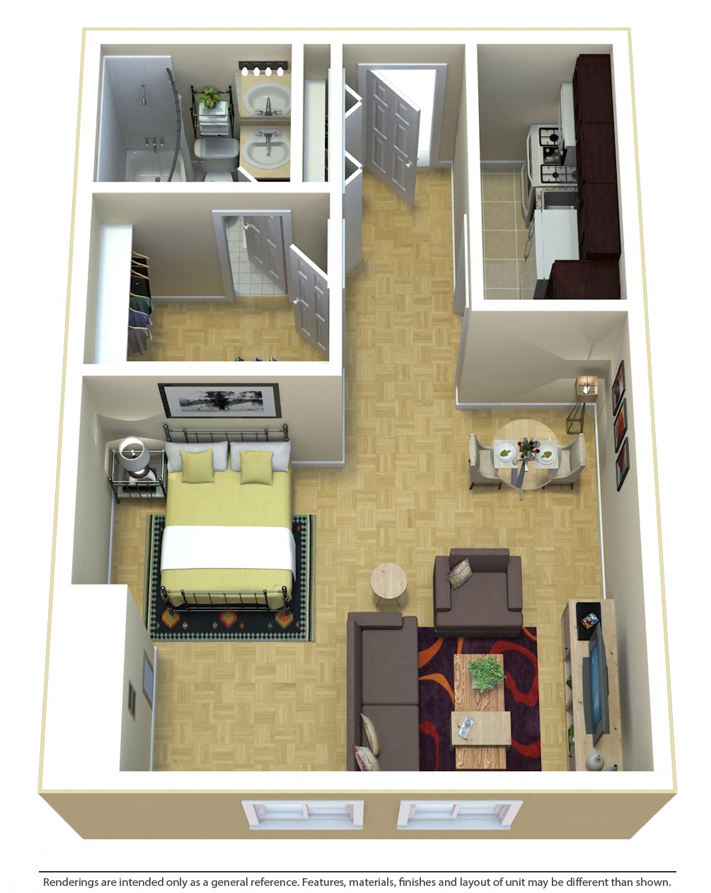 Floor plan for studio, 1 bath, 741 sqft