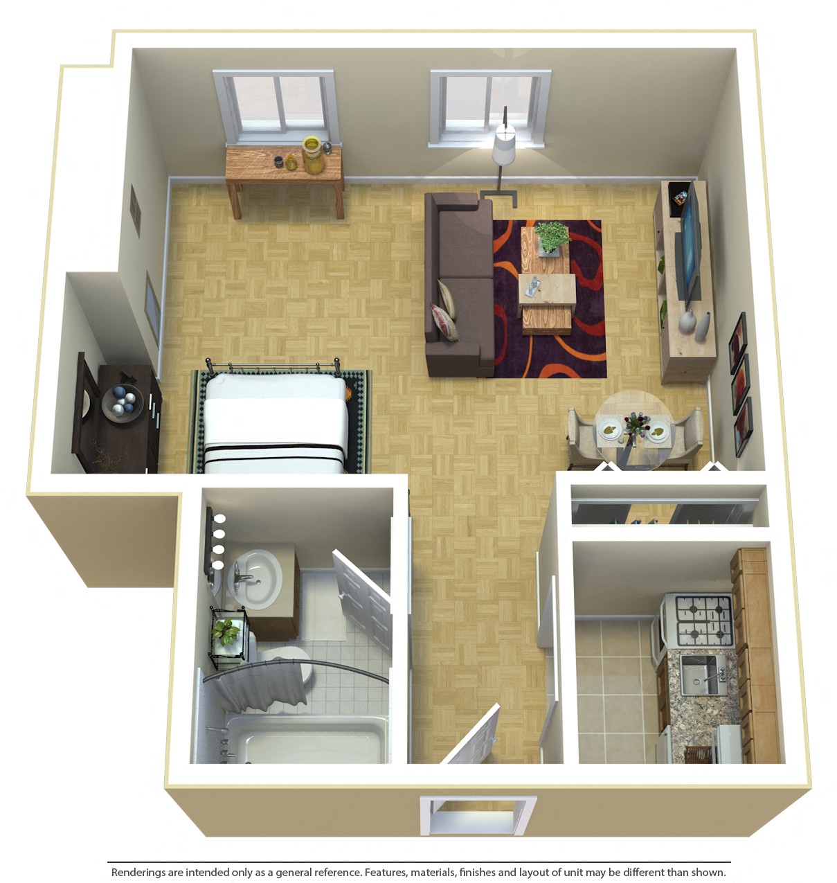Floor plan for studio, 1 bath, 315 sqft