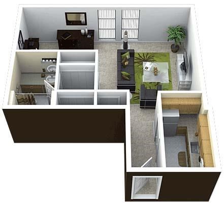 Floor plan for studio, 1 bath, 650 sqft