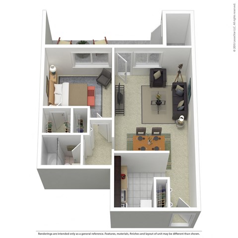 Floor plan for 1 bed, 1 bath, 900 sqft