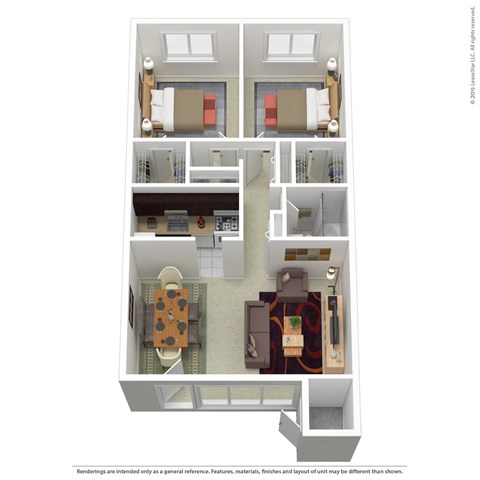 Floor plan for 2 beds, 1 bath, 1000 sqft