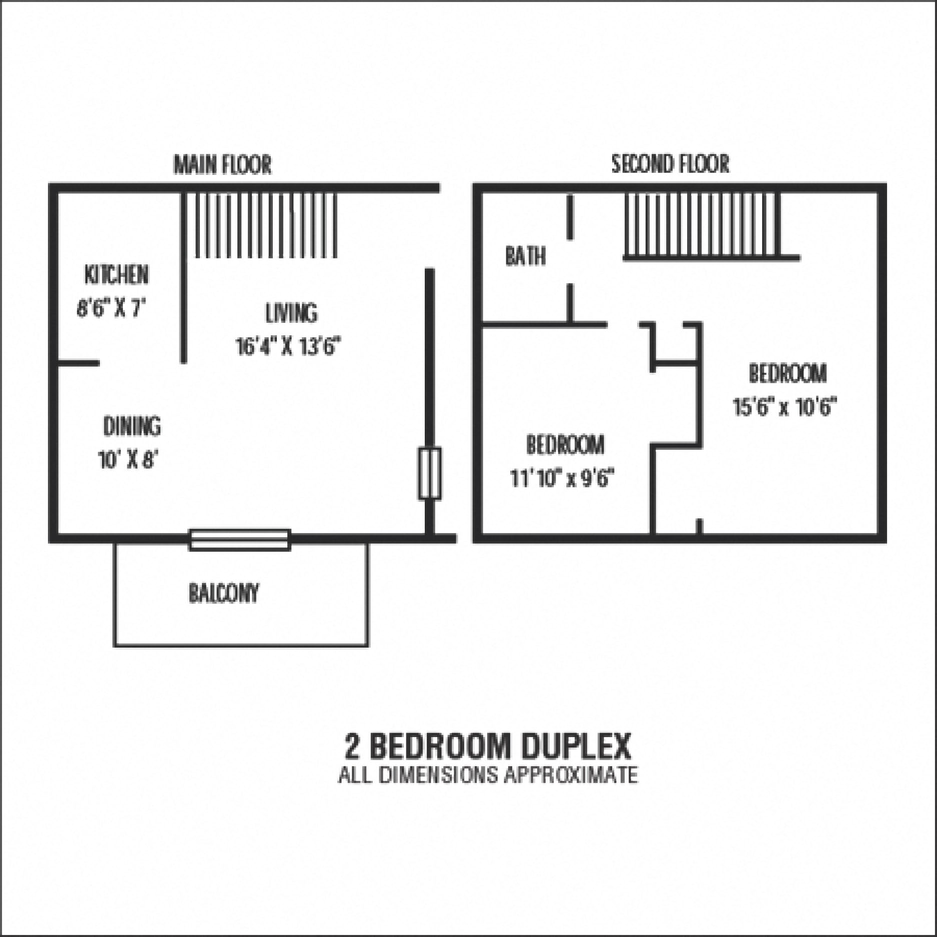 Floor plan for 2 beds, 1.5 baths, 1039 sqft