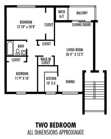 Floor plan for 2 beds, 1 bath, 900 sqft