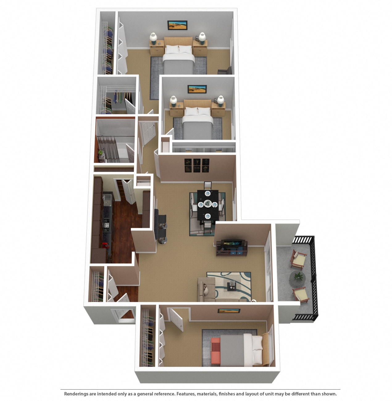 Floor plan for 2 beds, 1 bath, 967 sqft