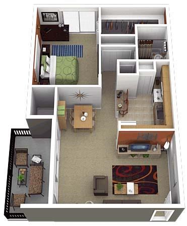 Floor plan for 1 bed, 1 bath, 800 sqft