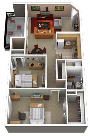 Floor plan for 2 beds, 1 bath, 1060 sqft