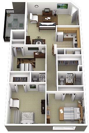Floor plan for 3 beds, 1.5 baths, 1260 sqft