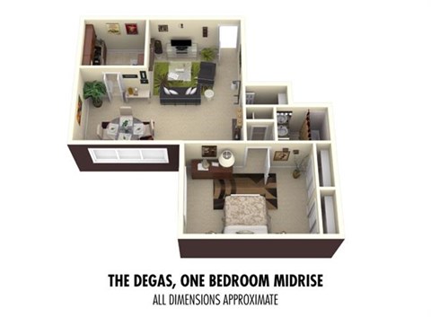 Floor plan for 1 bed, 1 bath, 850 sqft