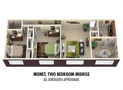 Floor plan for 2 beds, 1 bath, 1060 sqft