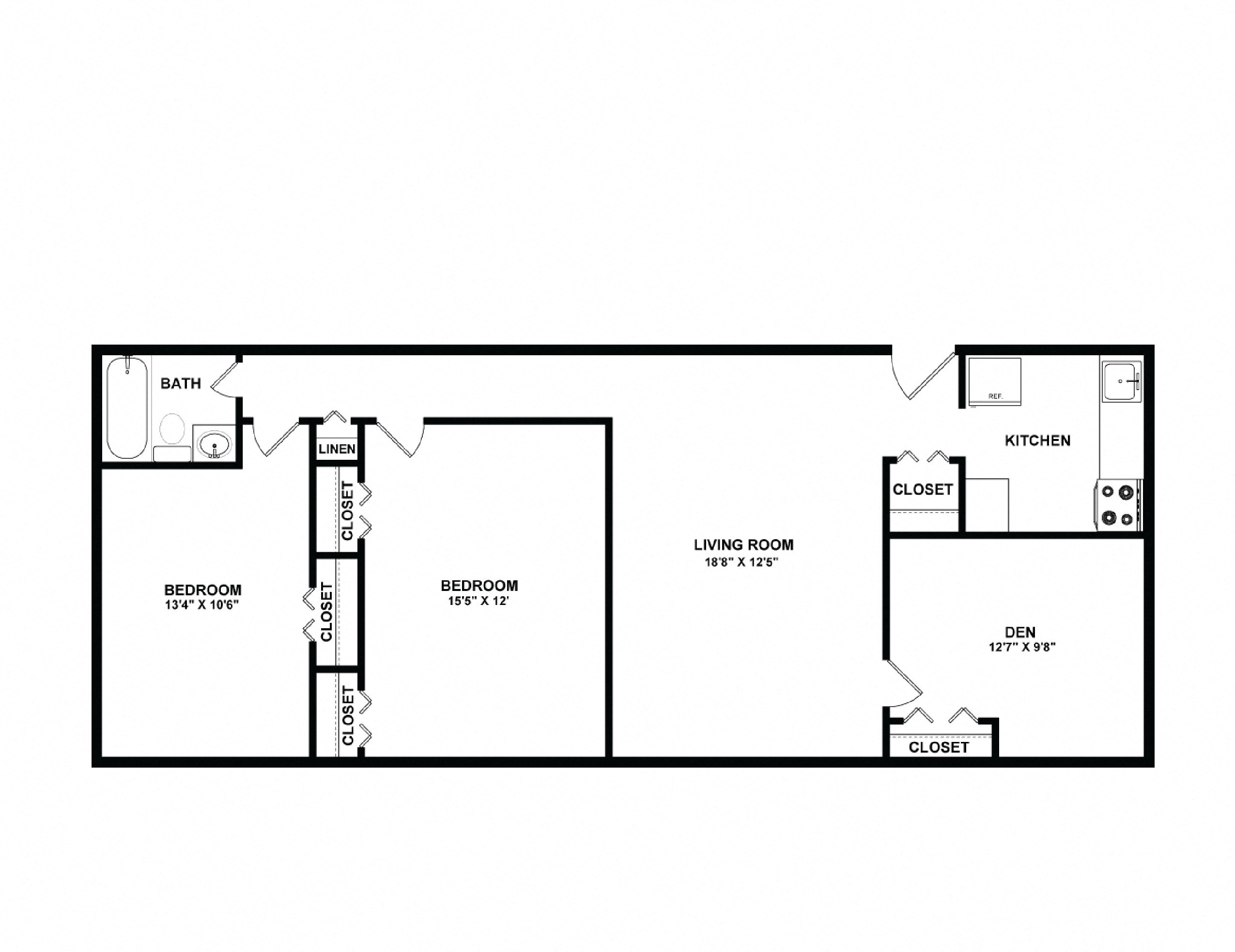 Floor plan for 2 beds, 1 bath, 1060 sqft