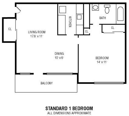 Floor plan for 1 bed, 1 bath, 508 sqft