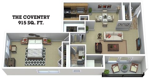 Floor plan for 1 bed, 1 bath, 839 sqft