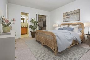 Owings Mills apartment for rent - a bedroom with a bed and a plant