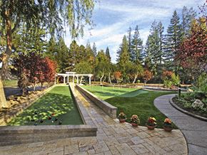 Mountain View apartment for rent - a garden with a pathway and grass and trees
