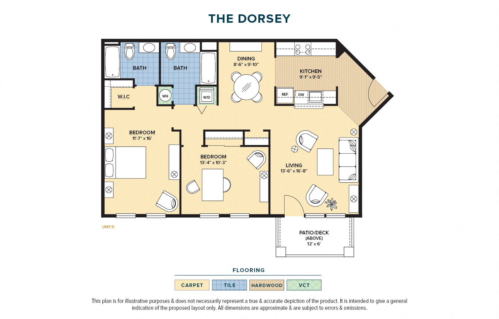 Floor plan for 2 beds, 2 baths, 1127 sqft