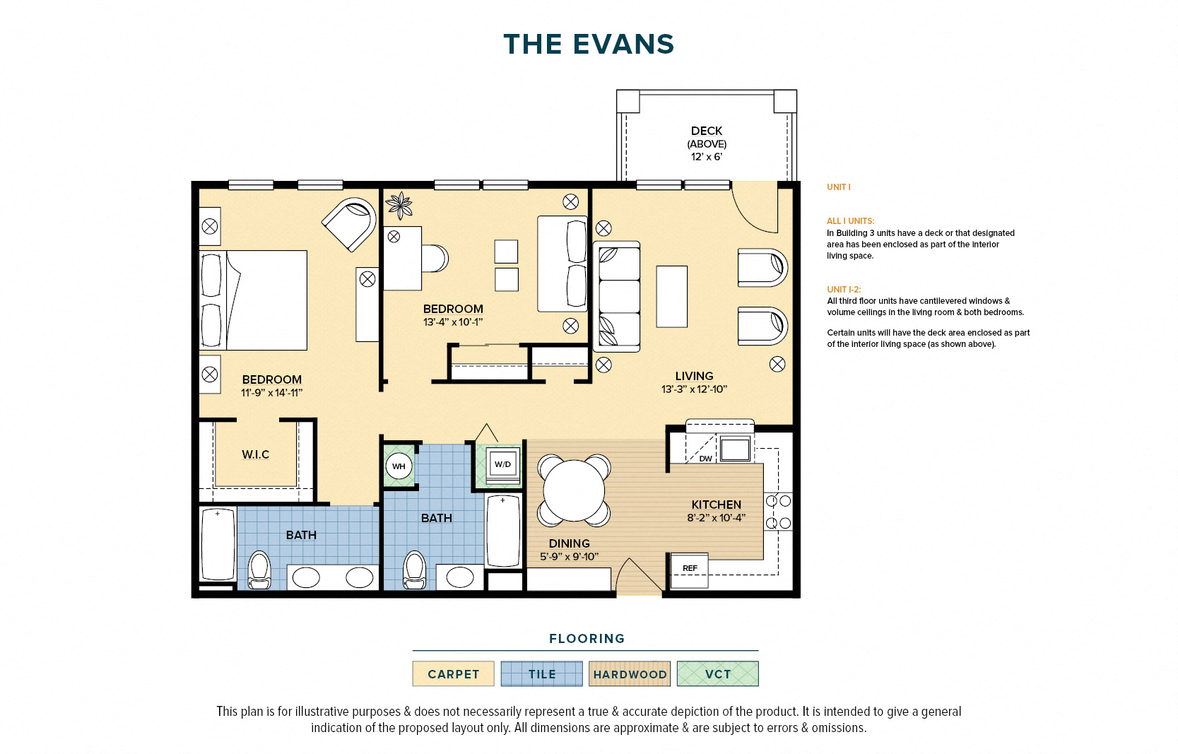 Floor plan for 2 beds, 2 baths, 1107 sqft