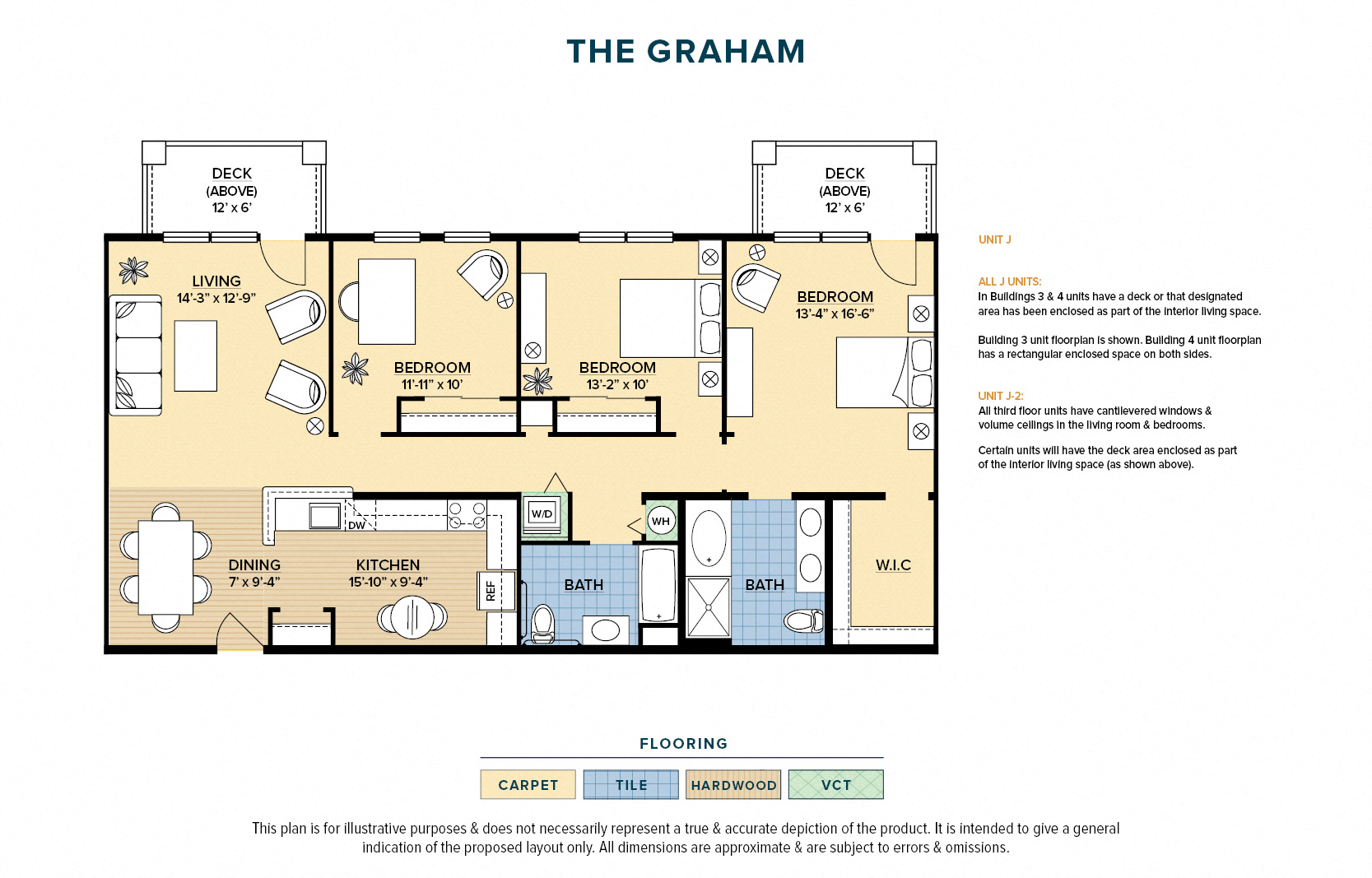 Floor plan for 3 beds, 2 baths, 1517 sqft